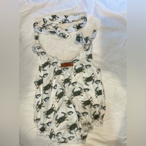 Brand new! blue crab 6-12 months baby onesie with matching headband